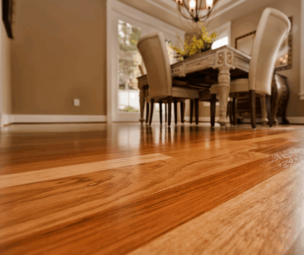 Close-up of beautiful hardwood floor beneath a dining table